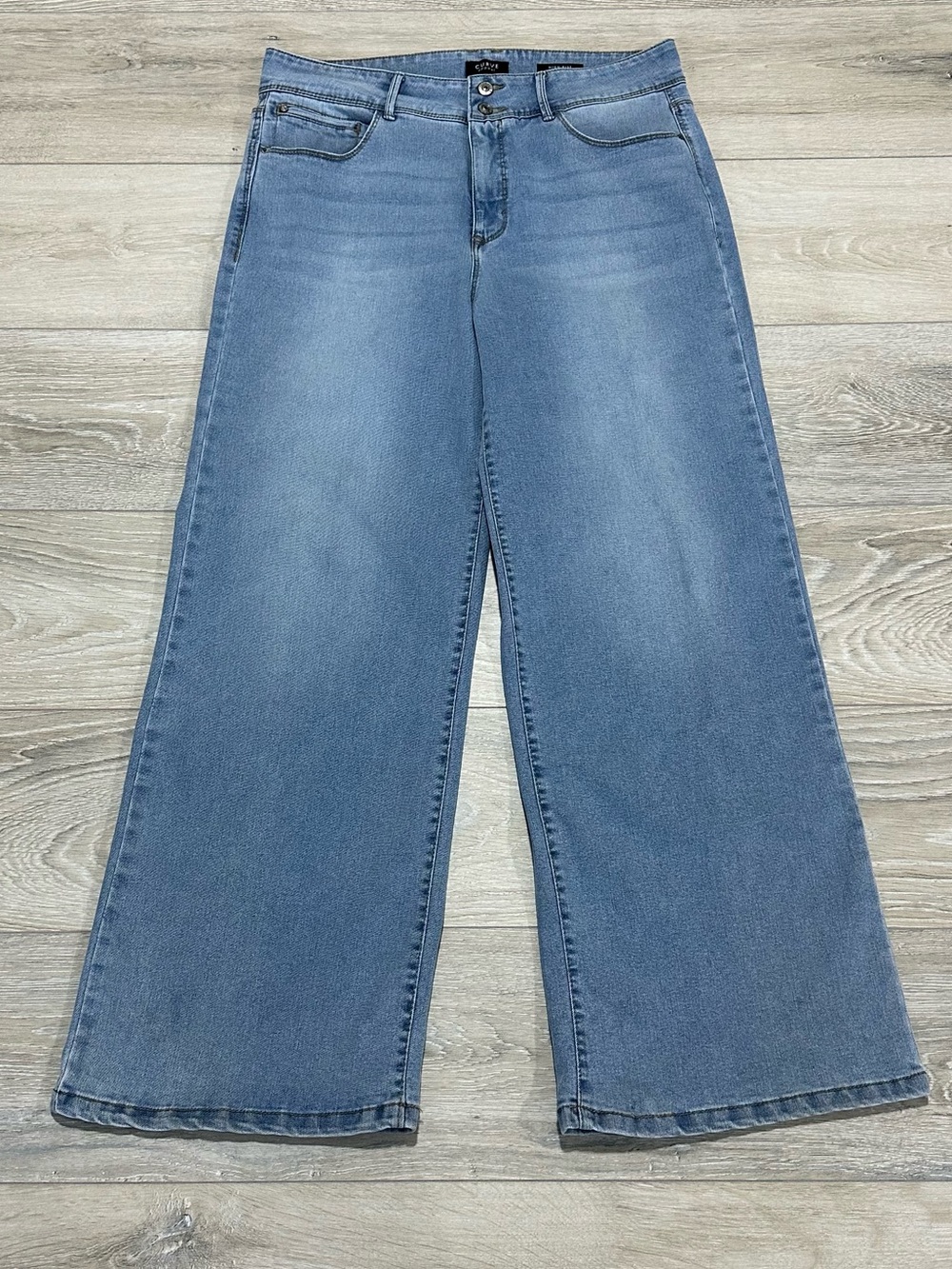Curve Appeal High Rise Wide Leg Stretch Jeans Size 14 Light Wash